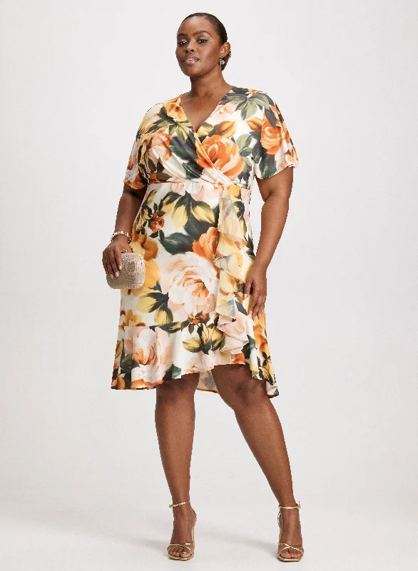 Floral Cross-Neck Flounce Dress