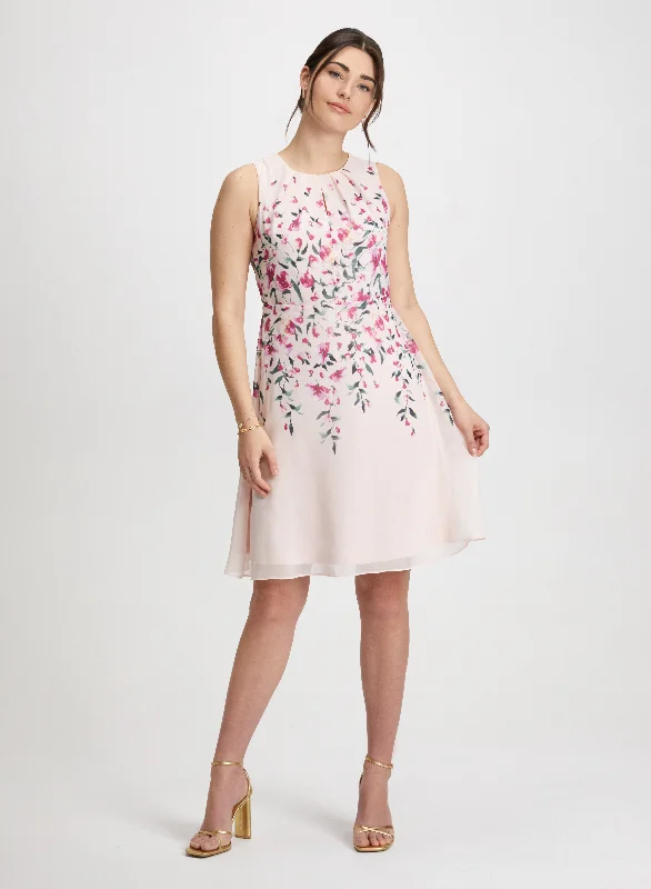 Sleeveless midi dresses with lace details for summer weddingsFloral Print Dress