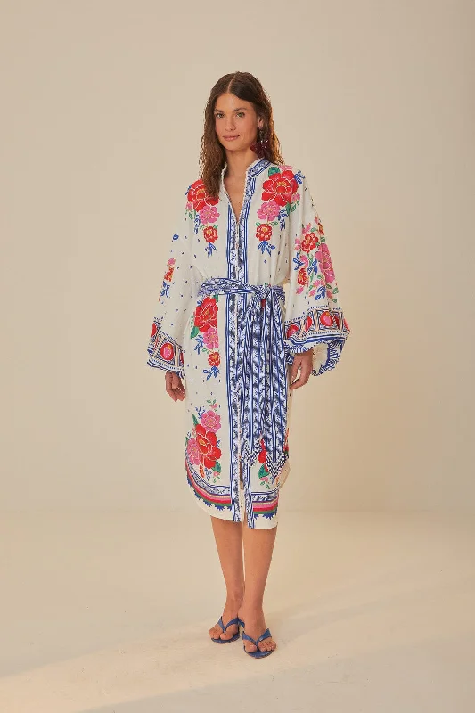 Midi dresses with cotton - blend materials for everyday comfortOff-White Flowers Beach Midi Dress Midi dresses with cotton - blend materials for everyday comfortOff-White Flowers Beach Midi Dress