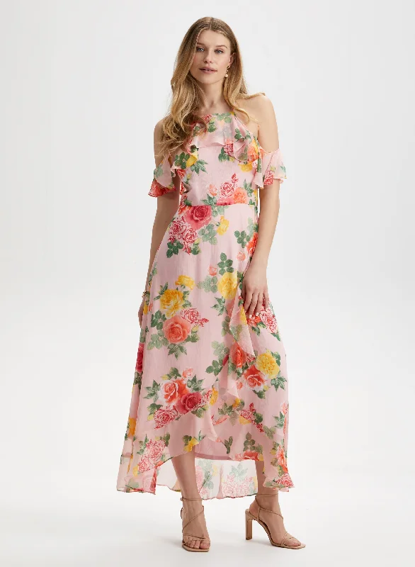Midi dresses with cold - shoulder cutouts for a trendy styleHalter Neck Floral Print Dress Midi dresses with cold - shoulder cutouts for a trendy styleHalter Neck Floral Print Dress