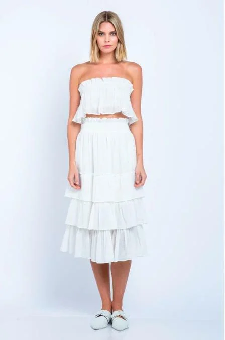 A - line midi dresses with floral prints for spring brunchesIsabella White Strapless Two-Piece Midi Dress A - line midi dresses with floral prints for spring brunchesIsabella White Strapless Two-Piece Midi Dress