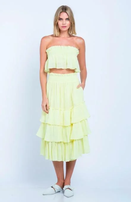 Midi dresses with V - necklines for a flattering and elongating effectIsabella Yellow Strapless Two-Piece Midi Dress Midi dresses with V - necklines for a flattering and elongating effectIsabella Yellow Strapless Two-Piece Midi Dress