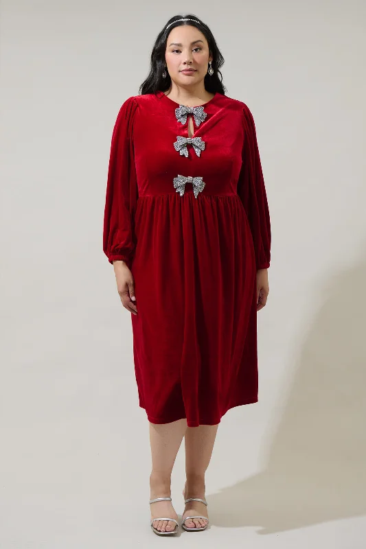 Midi dresses with button - down skirts for a unique and functional designJena Glow Bow Velvet Midi Dress Curve Midi dresses with button - down skirts for a unique and functional designJena Glow Bow Velvet Midi Dress Curve
