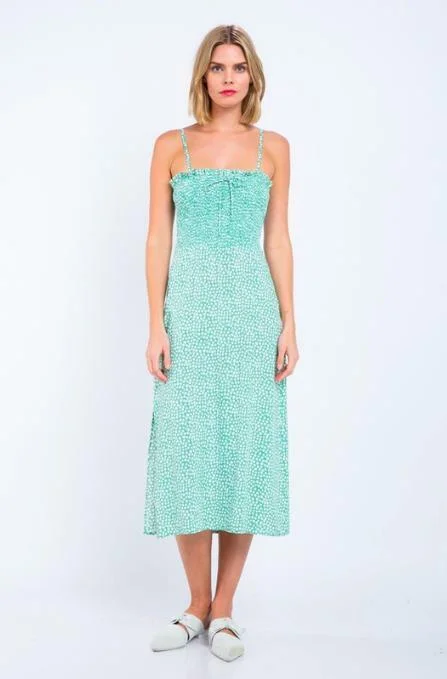 Midi dresses with keyhole backs for a flirty and unexpected detailJessica Spring Green and White Print Midi Dress Midi dresses with keyhole backs for a flirty and unexpected detailJessica Spring Green and White Print Midi Dress