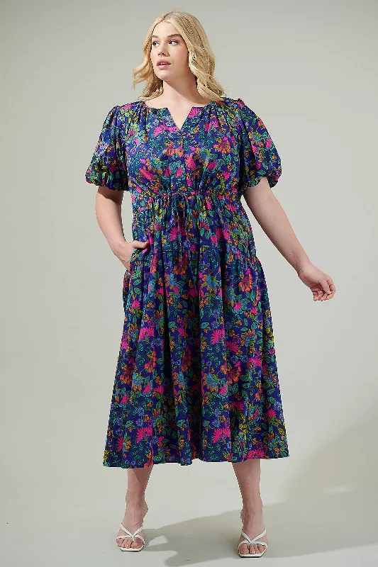 Midi dresses with metallic threads for a glamorous evening eventKarol Floral Luna Midi Dress Curve