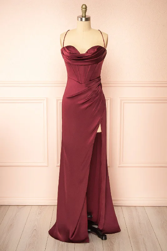 Midi dresses with ruffled bodices for a more pronounced feminine lookKesha Burgundy | Corset Cowl Neck Maxi Dress Midi dresses with ruffled bodices for a more pronounced feminine lookKesha Burgundy | Corset Cowl Neck Maxi Dress