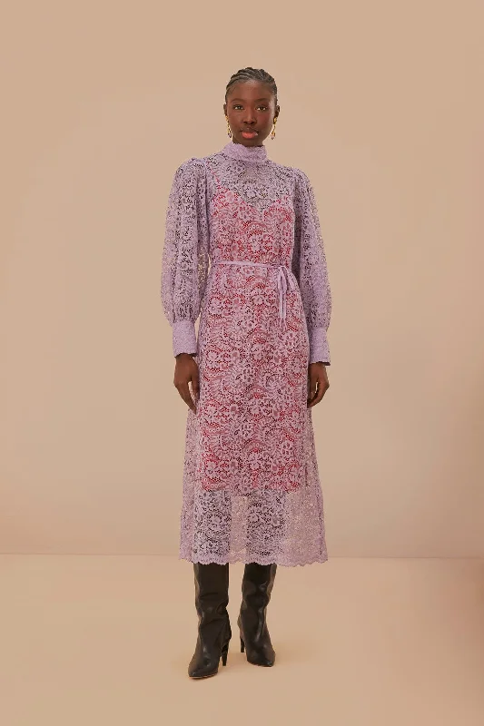 Midi dresses with geometric cutouts for a contemporary and edgy lookLilac Lace Midi Dress Midi dresses with geometric cutouts for a contemporary and edgy lookLilac Lace Midi Dress
