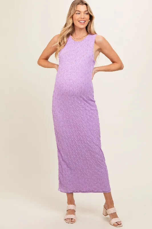 Midi dresses with printed lining for a hidden and stylish detailLavender Mesh Overlay Maternity Midi Dress