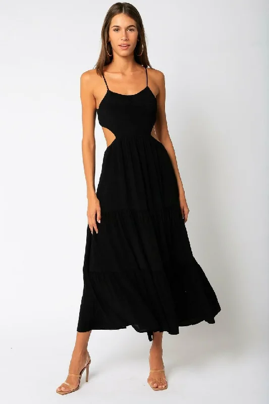 Like A Whisper Black Cutout Midi Dress