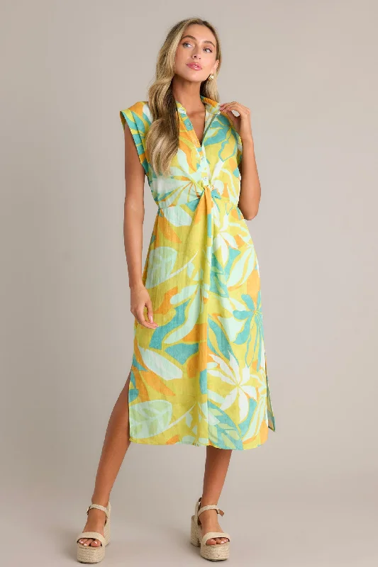 Midi dresses with empire waists for a flattering maternity optionLive Your Best Life Lime Green Tropical Print Midi Dress