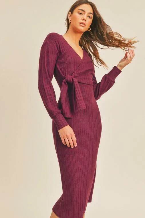 Lush Full Potential Ruby Red Wrap Long Sleeve Midi Dress