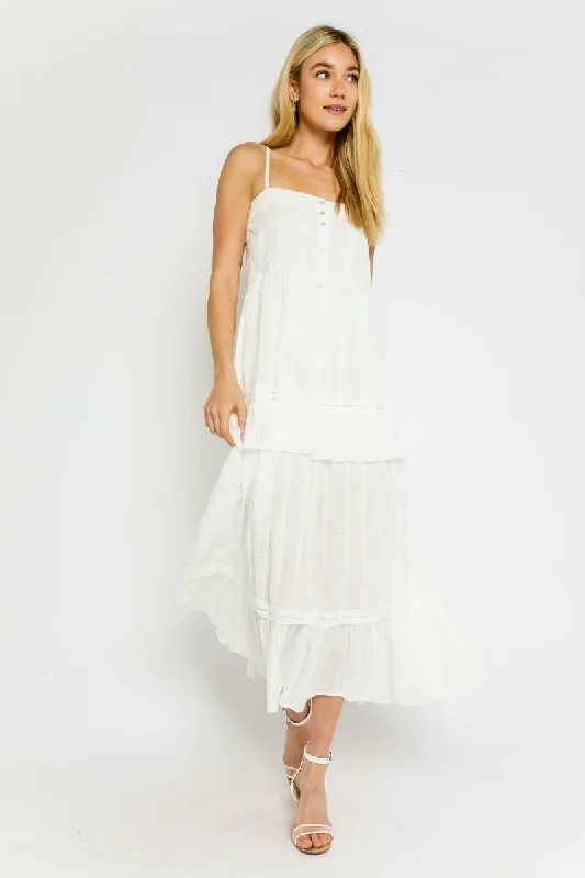 Melina White Tiered Midi Tank Dress