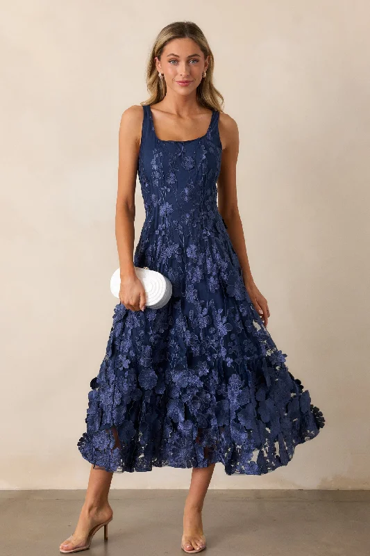 Maxi - inspired midi dresses with flowing fabrics for a beachy vibeOnly In My Heart Navy Floral Embroidered Midi Dress Maxi - inspired midi dresses with flowing fabrics for a beachy vibeOnly In My Heart Navy Floral Embroidered Midi Dress