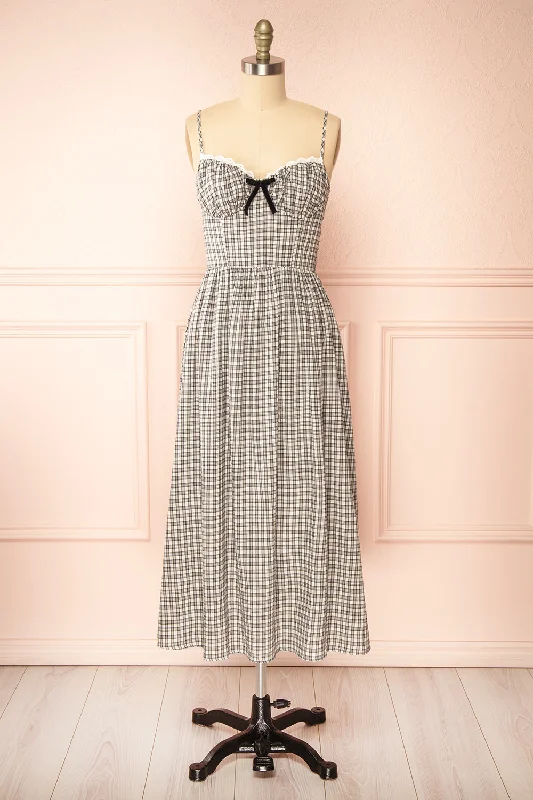 Midi dresses with lace - up fronts for a unique and adjustable styleOvila | Long Plaid Dress w/ Bow Midi dresses with lace - up fronts for a unique and adjustable styleOvila | Long Plaid Dress w/ Bow