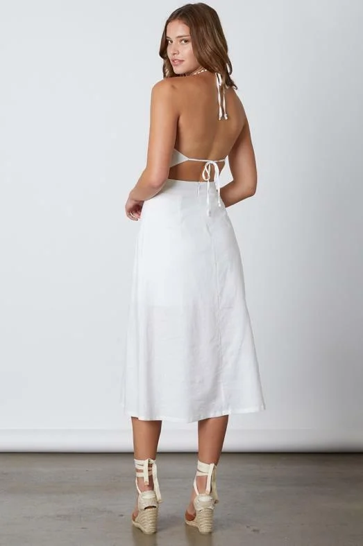 Midi dresses with puff sleeves for a vintage - inspired lookParga White Tie-Back Midi Dress Midi dresses with puff sleeves for a vintage - inspired lookParga White Tie-Back Midi Dress