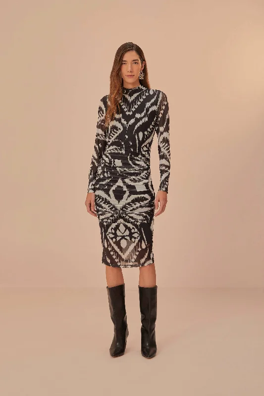 Sleeveless midi dresses with lace details for summer weddingsPineapple Ikat Black Tulle Midi Dress Sleeveless midi dresses with lace details for summer weddingsPineapple Ikat Black Tulle Midi Dress