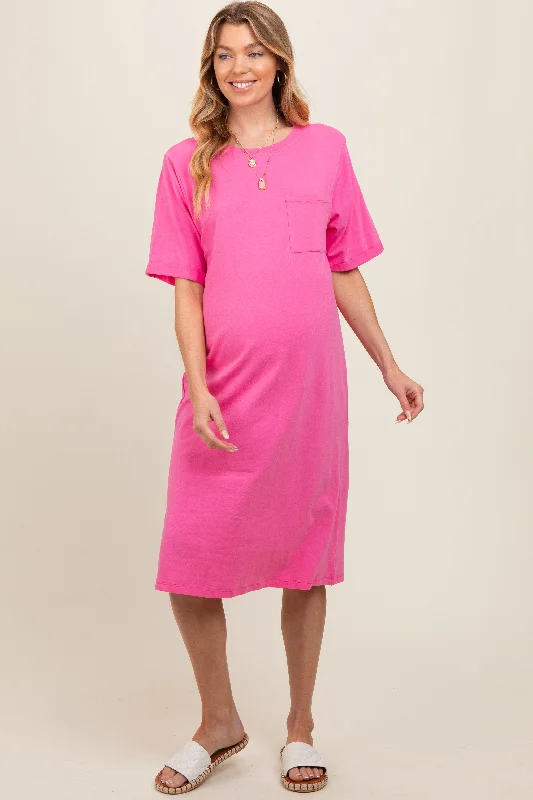 Pink Oversized Round Neck T-Shirt Maternity Dress