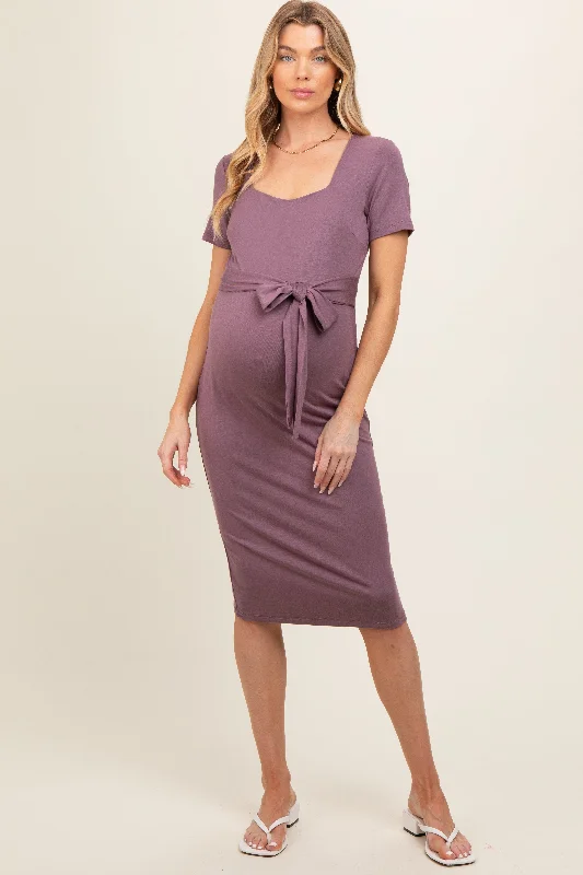 Midi dresses with halter necks for a stylish and comfortable optionPurple Square Neck Belted Maternity Midi Dress Midi dresses with halter necks for a stylish and comfortable optionPurple Square Neck Belted Maternity Midi Dress