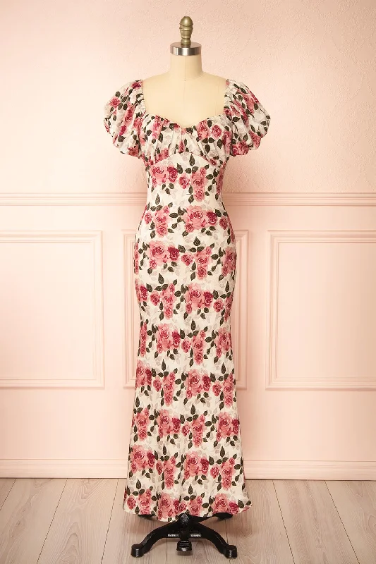 Midi dresses with metallic threads for a glamorous evening eventRhosyn Pink | Floral Satin Maxi Dress Midi dresses with metallic threads for a glamorous evening eventRhosyn Pink | Floral Satin Maxi Dress