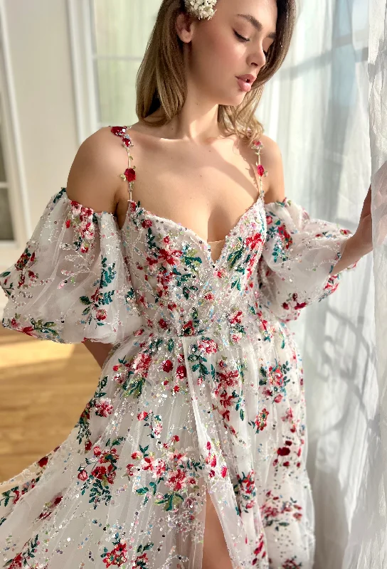 Midi dresses with fringe details for a fun and energetic styleRomance in Botanical Garden Gown