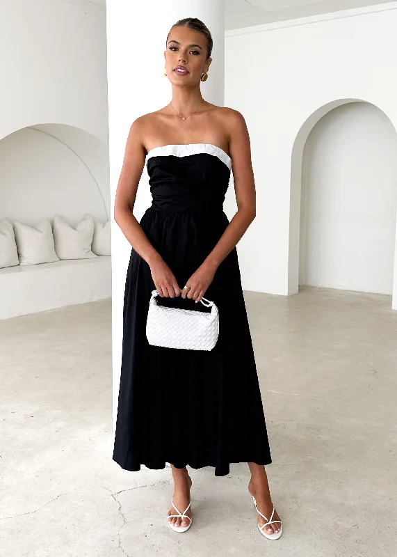 Midi dresses with keyhole backs for a flirty and unexpected detailSahara Strapless Midi Dress - Black Midi dresses with keyhole backs for a flirty and unexpected detailSahara Strapless Midi Dress - Black