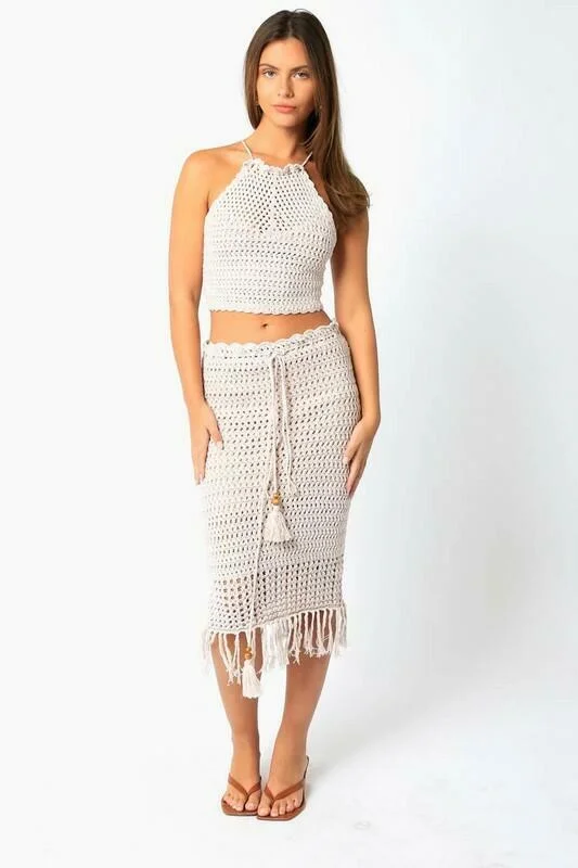 Salty Sun Blush Knit Halter Lace-Up Midi Dress Set