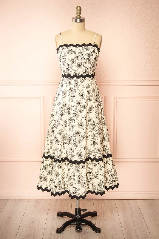 Midi dresses with V - necklines for a flattering and elongating effectSheena | Ivory Midi Floral Dress Midi dresses with V - necklines for a flattering and elongating effectSheena | Ivory Midi Floral Dress