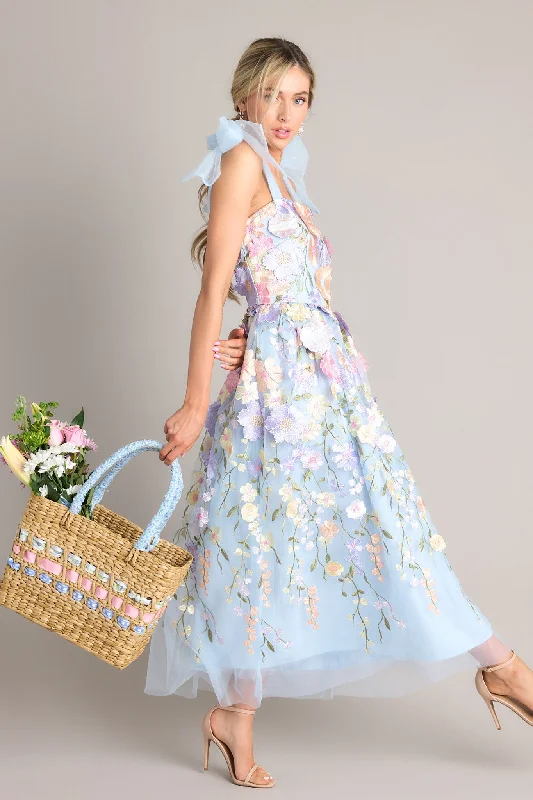 Midi dresses with tiered skirts for a bohemian festival lookSpirit of Spring Light Blue Floral Embroidered Maxi Dress Midi dresses with tiered skirts for a bohemian festival lookSpirit of Spring Light Blue Floral Embroidered Maxi Dress