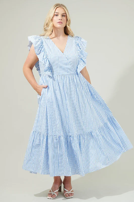 Midi dresses with denim fabric for a casual yet stylish day outStriped Fairness Poplin Surplice Midi Dress Curve Midi dresses with denim fabric for a casual yet stylish day outStriped Fairness Poplin Surplice Midi Dress Curve