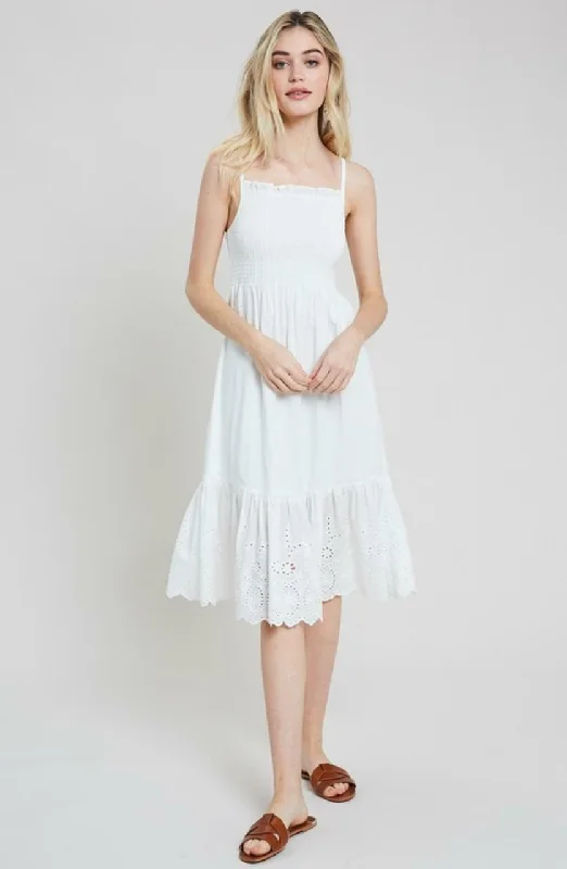 Midi dresses with satin - finish fabrics for a luxurious feelSummer Sun White Smocked Midi Dress Midi dresses with satin - finish fabrics for a luxurious feelSummer Sun White Smocked Midi Dress