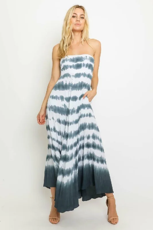 Midi dresses with polka dot prints for a playful summer outfitSunshine Will Follow Charcoal Border Tie-Dye Strapless Maxi Dress Midi dresses with polka dot prints for a playful summer outfitSunshine Will Follow Charcoal Border Tie-Dye Strapless Maxi Dress