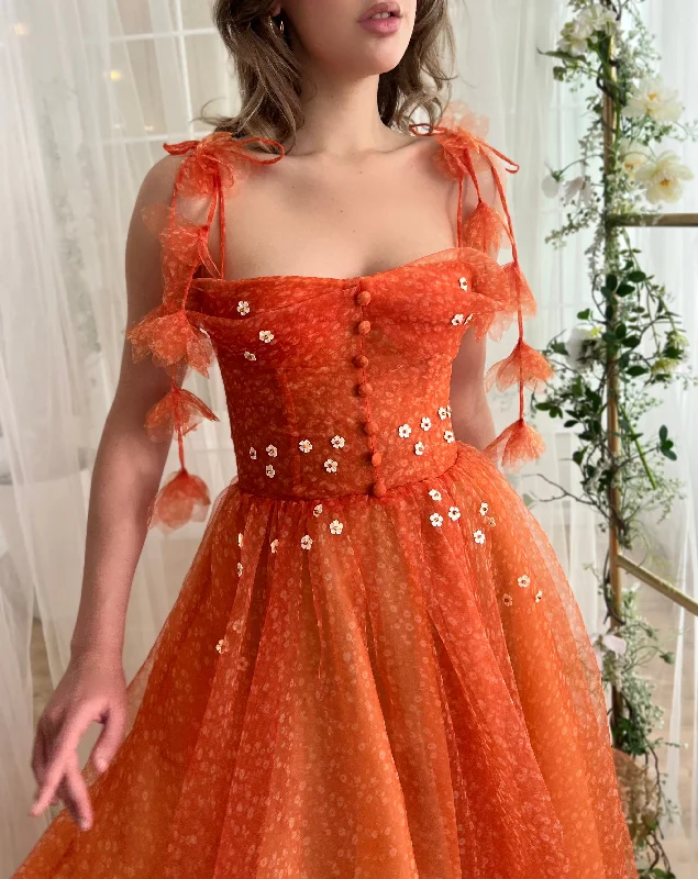 Midi dresses with satin - finish fabrics for a luxurious feelTangerine Flair Midi Dress Midi dresses with satin - finish fabrics for a luxurious feelTangerine Flair Midi Dress