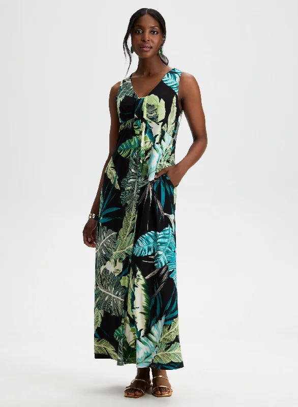 Midi dresses with mesh inserts for a trendy and breathable optionTropical Print Maxi Dress Midi dresses with mesh inserts for a trendy and breathable optionTropical Print Maxi Dress