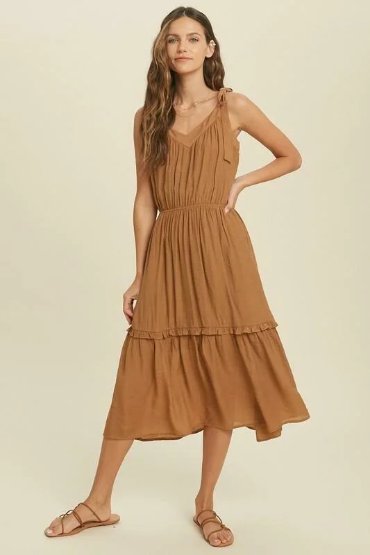 Why Wait Gucci Brown Tie-Strap Midi Dress