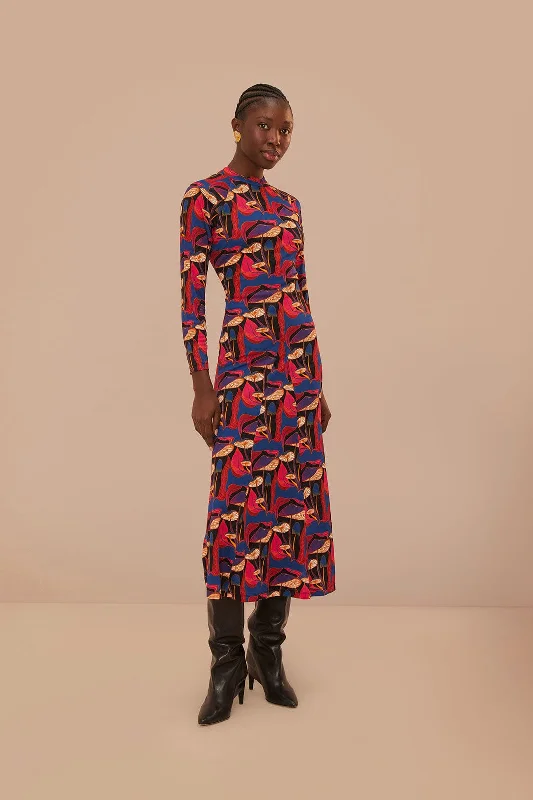 Midi dresses with ribbed textures for a unique and tactile appearanceWild Mushrooms Black Jersey Midi Dress Midi dresses with ribbed textures for a unique and tactile appearanceWild Mushrooms Black Jersey Midi Dress
