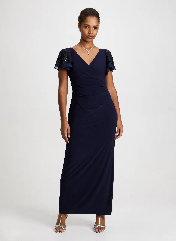 Midi dresses with off - the - shoulder necklines for a flirty lookWrap-Style Sequin Detail Gown Midi dresses with off - the - shoulder necklines for a flirty lookWrap-Style Sequin Detail Gown