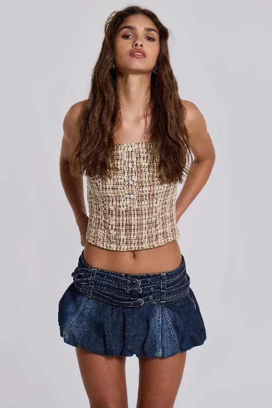 Denim skirts for beach vacations as a cover - upAlana Denim Puffball Micro Skirt