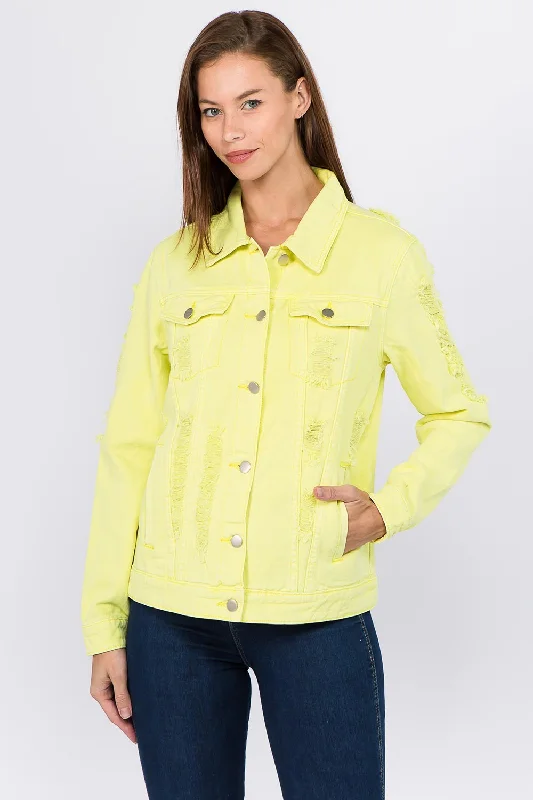 Washed - Out Denim Top for a Vintage AestheticAmerican Bazi Distressed Back Button Down Denim Jacket Washed - Out Denim Top for a Vintage AestheticAmerican Bazi Distressed Back Button Down Denim Jacket