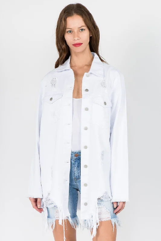 Ripped Denim Top for a Rebellious Fashion StatementAmerican Bazi Distressed Frayed Hem Denim Jacket Ripped Denim Top for a Rebellious Fashion StatementAmerican Bazi Distressed Frayed Hem Denim Jacket