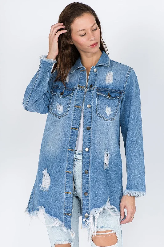 Ripped Denim Top for a Rebellious Fashion StatementAmerican Bazi Distressed Frayed Hem Denim Jacket Ripped Denim Top for a Rebellious Fashion StatementAmerican Bazi Distressed Frayed Hem Denim Jacket