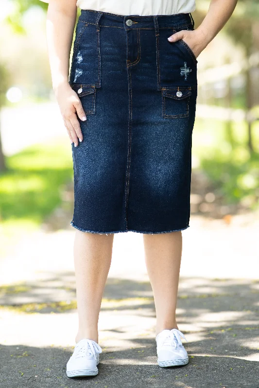 Denim skirts with denim jackets for a double - denim outfitAndrea Denim Skirt in Dk. Indigo (FINAL SALE) Denim skirts with denim jackets for a double - denim outfitAndrea Denim Skirt in Dk. Indigo (FINAL SALE)