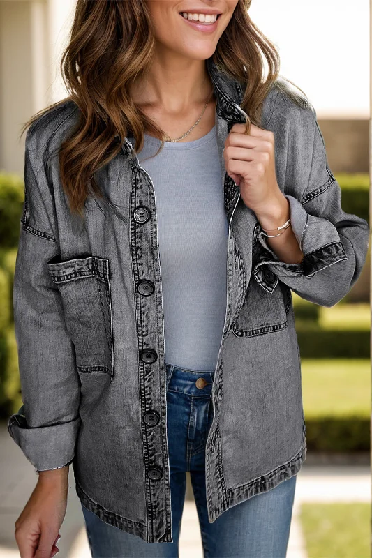 Patchwork Denim Top with a Unique and Artistic AppealButton Up Long Sleeve Denim Jacket Patchwork Denim Top with a Unique and Artistic AppealButton Up Long Sleeve Denim Jacket