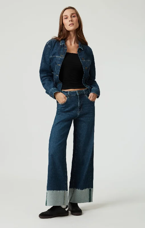 Patchwork Denim Top with a Unique and Artistic AppealCATHY WIDE LEG IN DARK BLUE DENIM