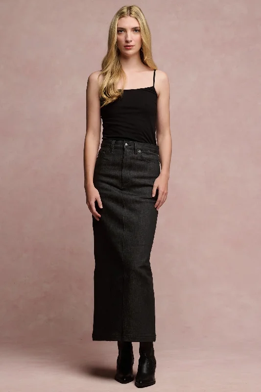 Denim skirts for beach vacations as a cover - upWomen's Frankie Denim Maxi Skirt - Black Denim skirts for beach vacations as a cover - upWomen's Frankie Denim Maxi Skirt - Black