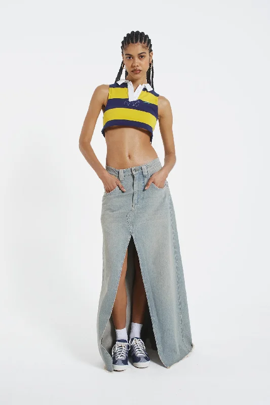 Maternity denim skirts for expecting mothersLight Wash Denim Colossus Maxi Skirt