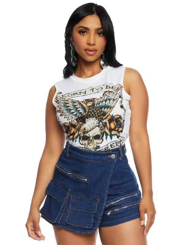 Denim skirts with belt loops for accessorizingDaisy Denim Cargo Pocket Asymmetrical Skort