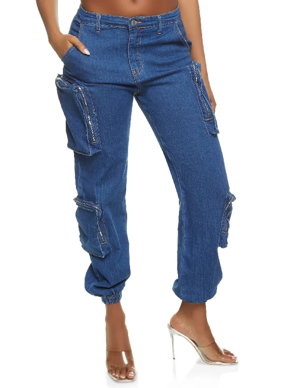 Denim Top with a Peplum Hem for a Flirty and Feminine LookDenim Utility High Waist Joggers