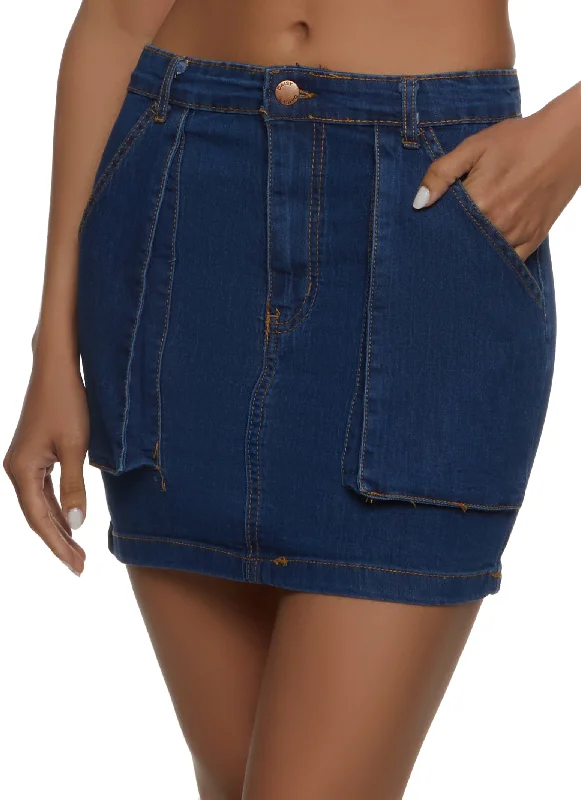 Denim skirts with sneakers for a sporty lookDual Pocket Denim Mini Skirt