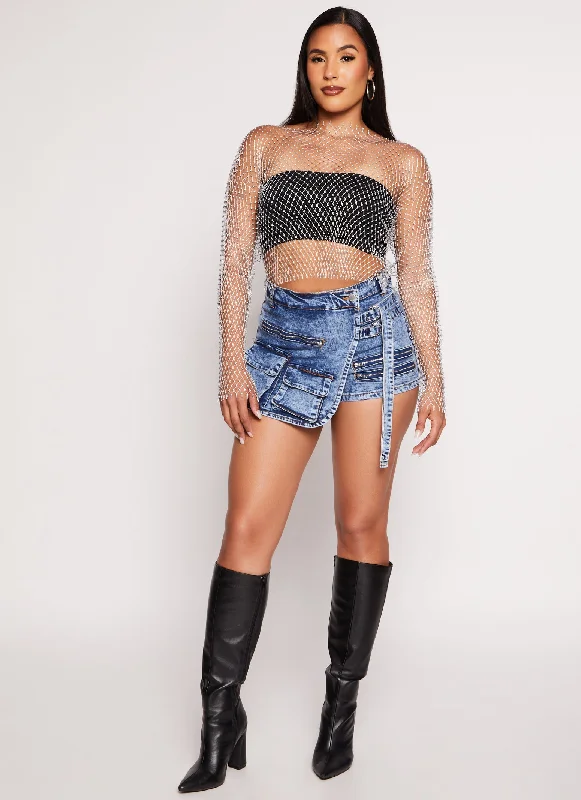 Button - front denim skirts for a traditional lookDaisy Strappy Cargo Pocket Denim Skort Button - front denim skirts for a traditional lookDaisy Strappy Cargo Pocket Denim Skort