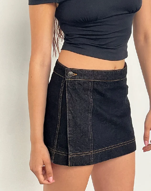 Denim skirts for beach vacations as a cover - upDenim Mini Wrap Skirt in Indigo